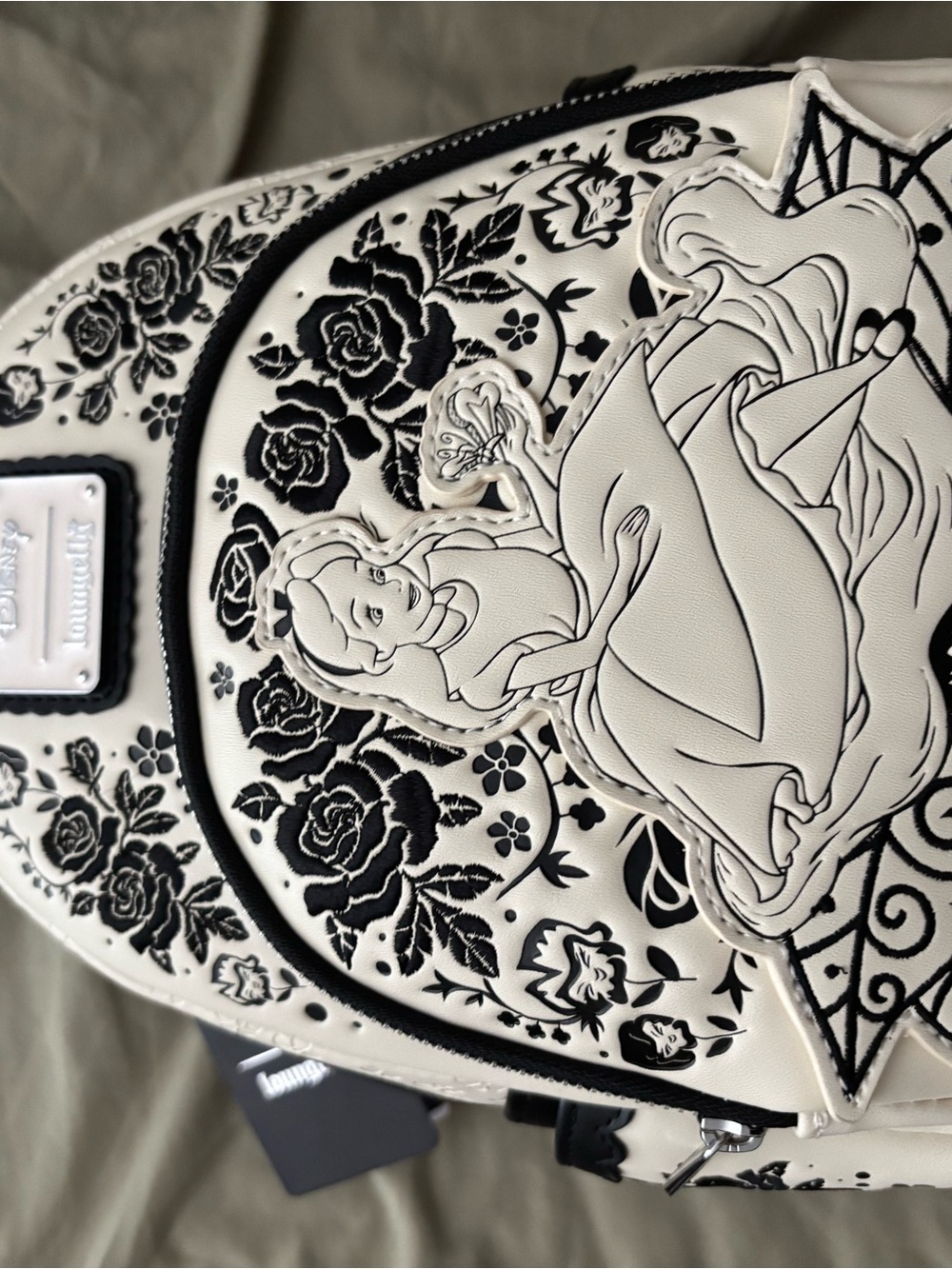Loungefly Black & White Alice Floral Embroidered Backpack
